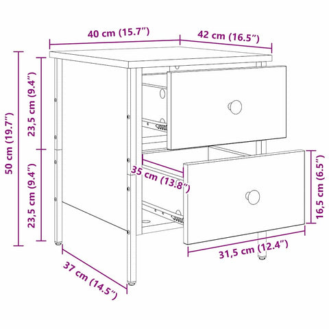 vidaXL Bedside Cabinet Artisan Oak 40x42x50 cm Engineered Wood