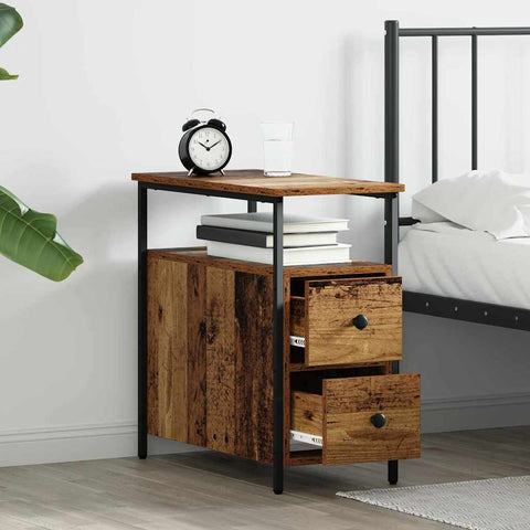 vidaXL Bedside Cabinet 2 pcs Old wood Iron and particle board