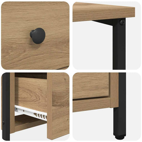 vidaXL Bedside Cabinet with Drawer Artisan oak Iron and particle board
