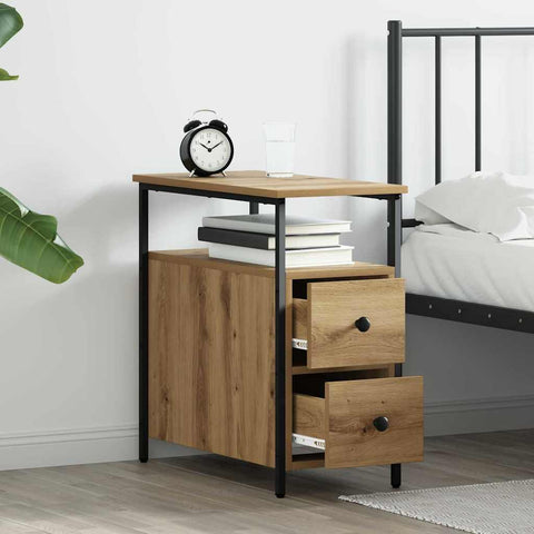 vidaXL Bedside Cabinet with Drawer Artisan oak Iron and particle board