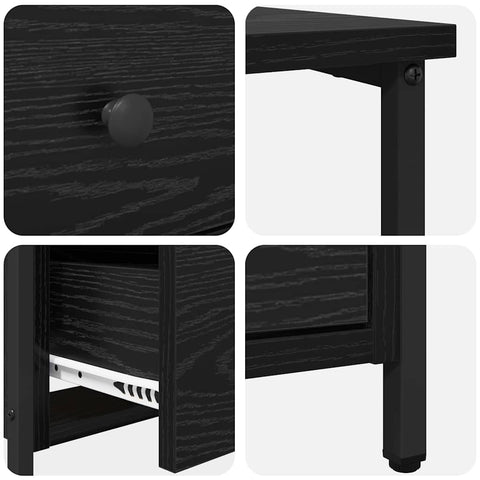 vidaXL Bedside Cabinet with Drawer Black oak Iron and particle board