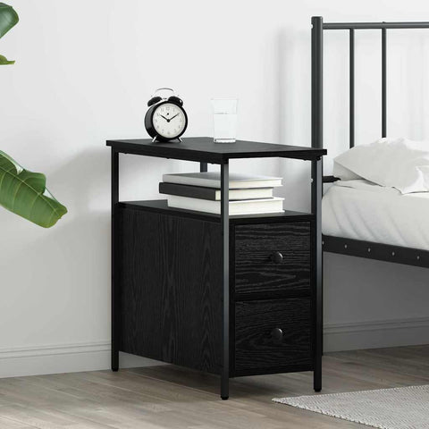 vidaXL Bedside Cabinet with Drawer Black oak Iron and particle board