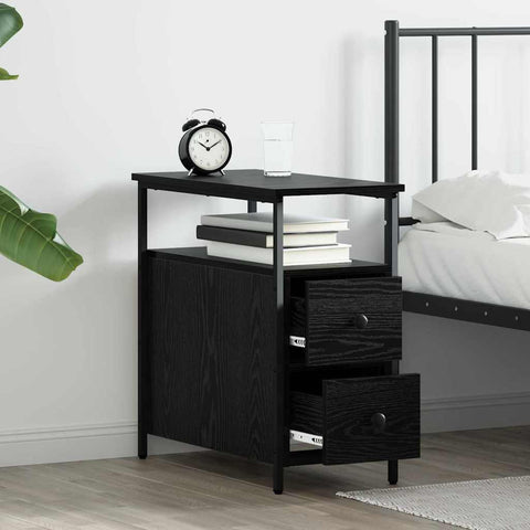 vidaXL Bedside Cabinet with Drawer Black oak Iron and particle board