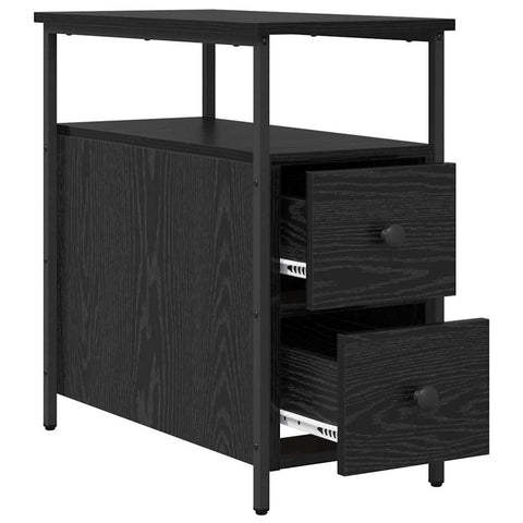 vidaXL Bedside Cabinet with Drawer Black oak Iron and particle board