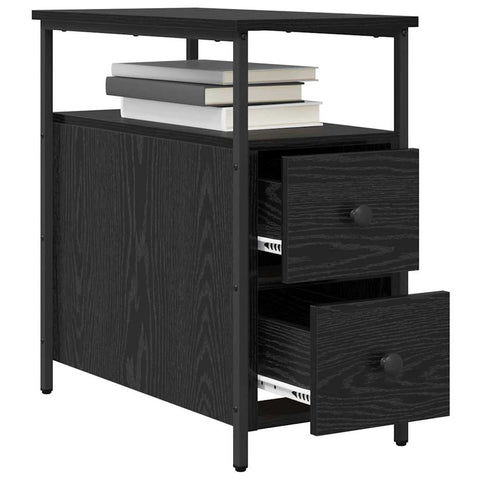 vidaXL Bedside Cabinet with Drawer Black oak Iron and particle board