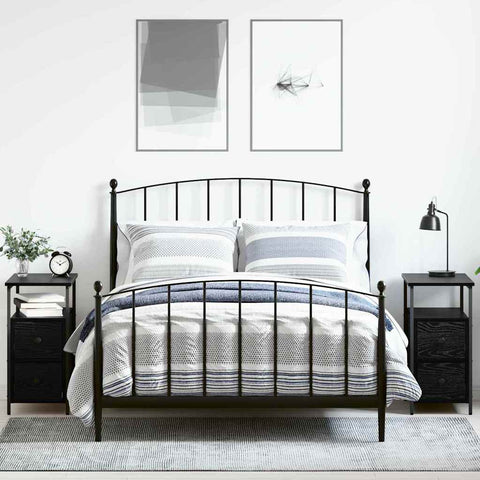 vidaXL Bedside Cabinet 2 pcs Black oak Iron and particle board