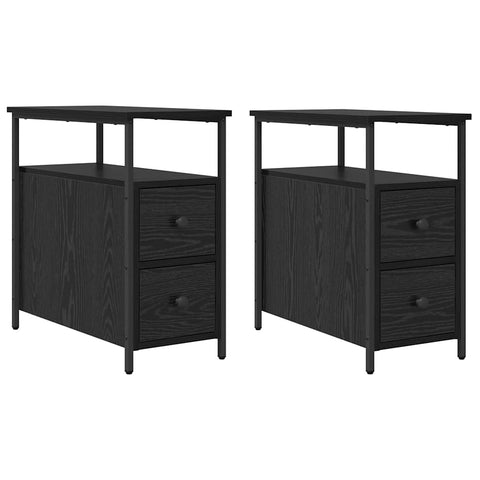 vidaXL Bedside Cabinet 2 pcs Black oak Iron and particle board