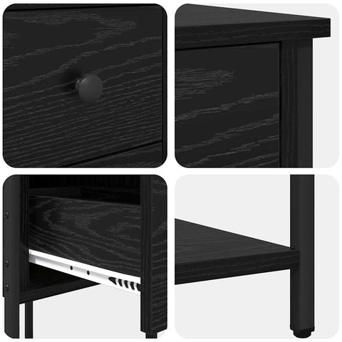 vidaXL Bedside Cabinet with Drawer 2 pcs Black oak Engineered wood