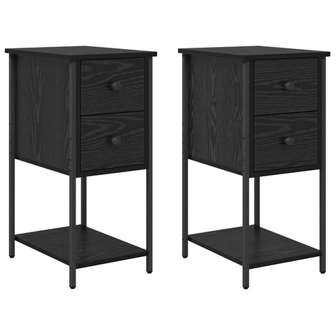 vidaXL Bedside Cabinet with Drawer 2 pcs Black oak Engineered wood