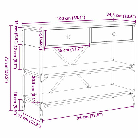 vidaXL Console Table Old Wood 100x34.5x75 cm Engineered Wood