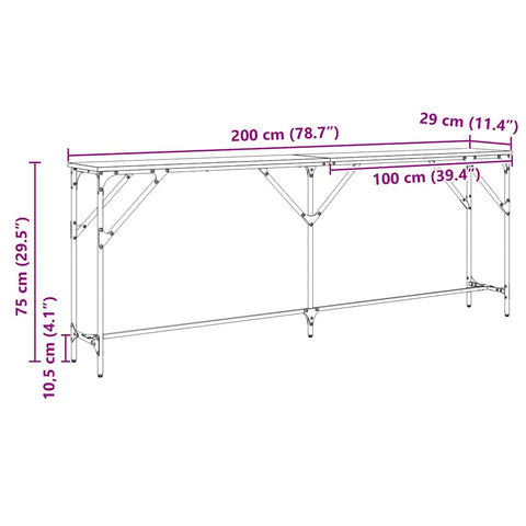 vidaXL Console Table Black oak 200 x 29 x 75 cm