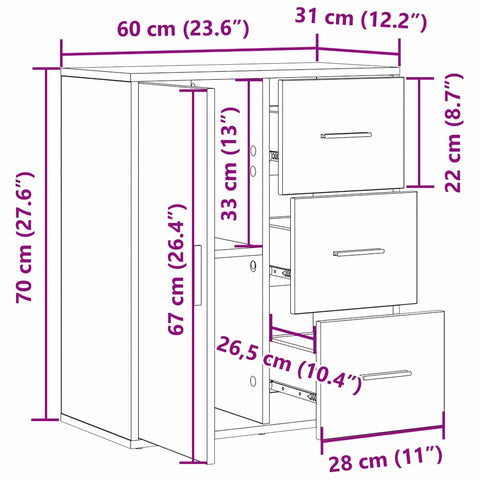 vidaXL Sideboard with Drawer Old wood 60 x 31 x 70 cm Engineered wood
