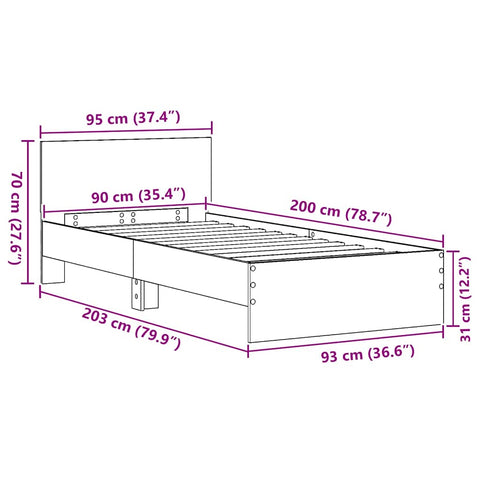 vidaXL Bed Frame with Headboard Old wood 90 x 200 cm Engineered Wood