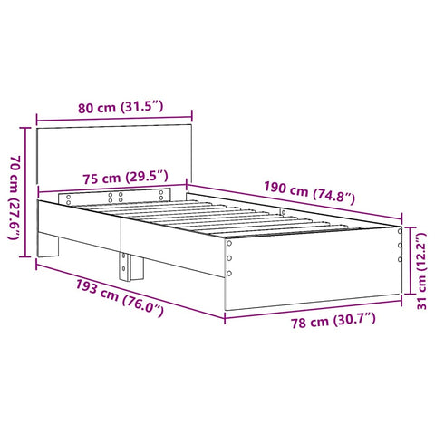 vidaXL Bed Frame with Headboard Black oak 75 x 190 cm Engineered Wood