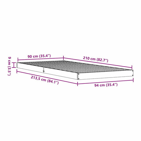 vidaXL Floor Bed Frame White 90 x 210 cm Solid Pine wood