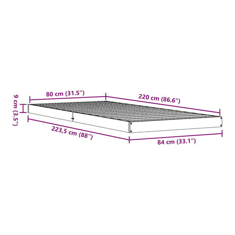 vidaXL Floor Bed Frame White 80 x 220 cm Solid Pine wood
