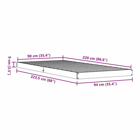 vidaXL Floor Bed Frame 90x220 cm Solid Wood Pine