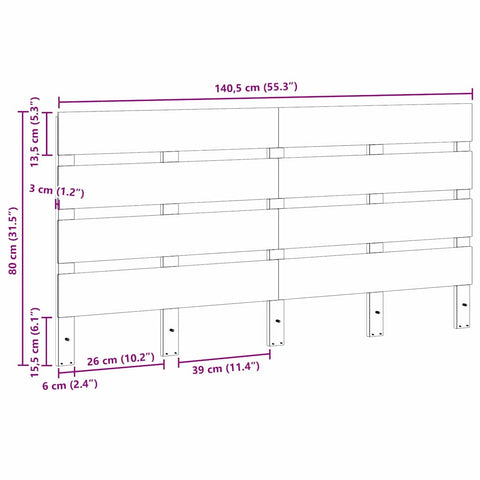 vidaXL Headboard Brown 140.5 x 3 x 80 cm Solid pine wood