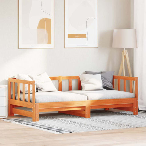 vidaXL Day bed with Trundle Wax brown 90 x 200 cm Solid wood pine