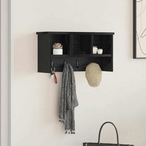 vidaXL Wall-Mounted Coat Rack with Shelf Wall-mounted with Storage Black oak 50 x 16 x 26 cm