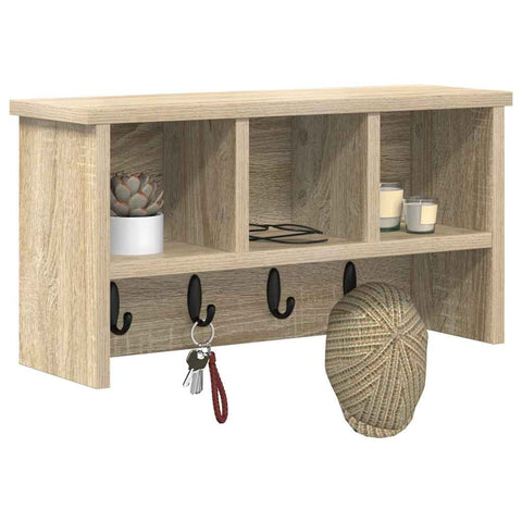 vidaXL Wall-Mounted Coat Rack with Shelf Wall-mounted with Storage Sonoma oak 50 x 16 x 26 cm