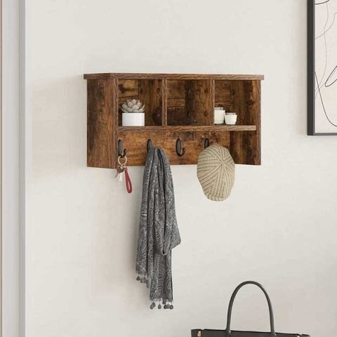 vidaXL Wall-Mounted Coat Rack with Shelf Wall-mounted with Storage Smoked oak 50 x 16 x 26 cm