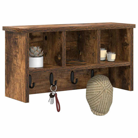 vidaXL Wall-Mounted Coat Rack with Shelf Wall-mounted with Storage Smoked oak 50 x 16 x 26 cm