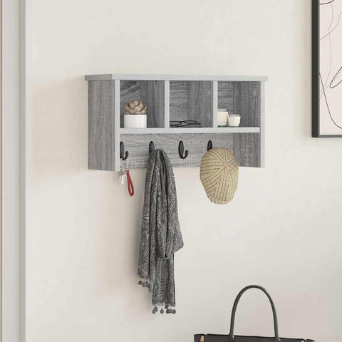 vidaXL Wall-Mounted Coat Rack with Shelf Wall-mounted with Storage Grey sonoma 50 x 16 x 26 cm