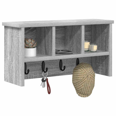 vidaXL Wall-Mounted Coat Rack with Shelf Wall-mounted with Storage Grey sonoma 50 x 16 x 26 cm