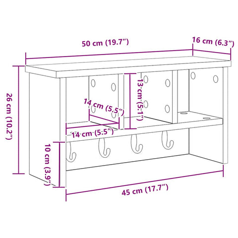 vidaXL Wall-Mounted Coat Rack Old wood 50 x 16 x 26 cm Engineered wood