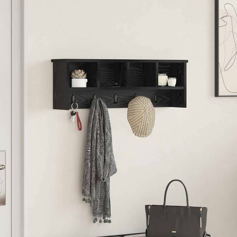 vidaXL Wall-Mounted Coat Rack with Shelf Wall-mounted with Storage Black oak 75 x 16 x 26 cm