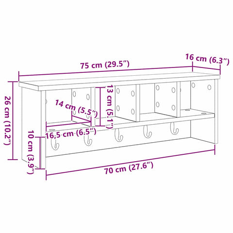 vidaXL Wall-Mounted Coat Rack with Shelf Wall-mounted with Storage Sonoma oak 75 x 16 x 26 cm