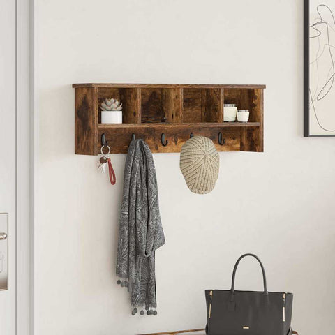 vidaXL Wall-Mounted Coat Rack with Shelf Wall-mounted with Storage Smoked oak 75 x 16 x 26 cm