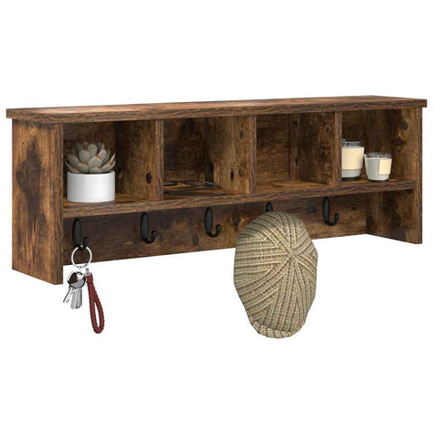 vidaXL Wall-Mounted Coat Rack with Shelf Wall-mounted with Storage Smoked oak 75 x 16 x 26 cm