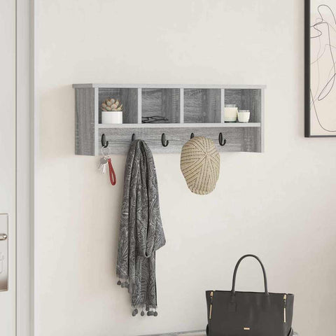 vidaXL Wall-Mounted Coat Rack with Shelf Wall-mounted with Storage Grey sonoma 75 x 16 x 26 cm