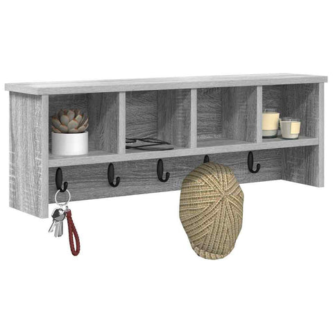 vidaXL Wall-Mounted Coat Rack with Shelf Wall-mounted with Storage Grey sonoma 75 x 16 x 26 cm