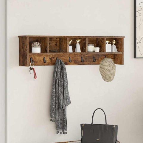 vidaXL Wall-Mounted Coat Rack with Shelf Wall-mounted with Storage Smoked oak 100 x 16 x 26 cm