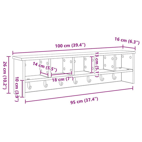 vidaXL Wall-Mounted Coat Rack with Shelf Grey sonoma 100 x 16 x 26 cm