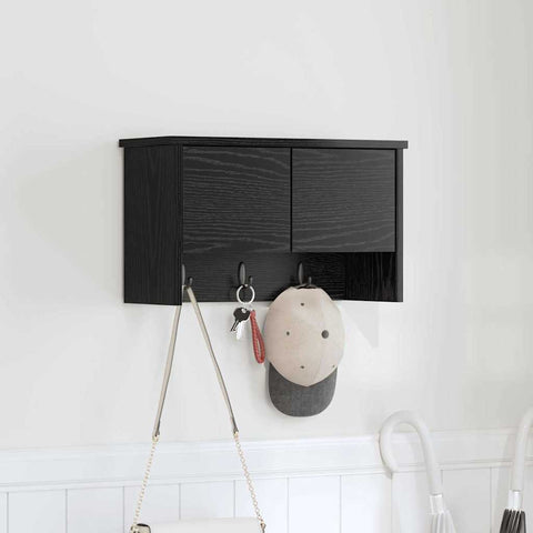 vidaXL Wall-Mounted Coat Rack with Shelf Wall-mounted with Storage with Door Black oak 50 x 20 x 30 cm