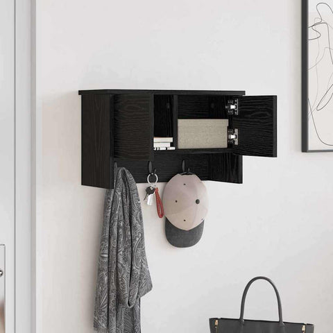 vidaXL Wall-Mounted Coat Rack with Shelf Wall-mounted with Storage with Door Black oak 50 x 20 x 30 cm