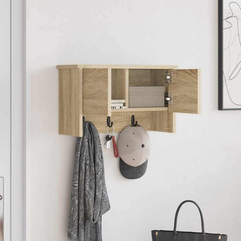 vidaXL Wall-Mounted Coat Rack with Shelf Wall-mounted with Storage with Door Sonoma oak 50 x 20 x 30 cm