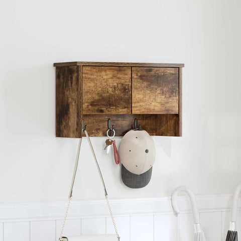 vidaXL Wall-Mounted Coat Rack with Shelf Wall-mounted with Storage with Door Smoked oak 50 x 20 x 30 cm