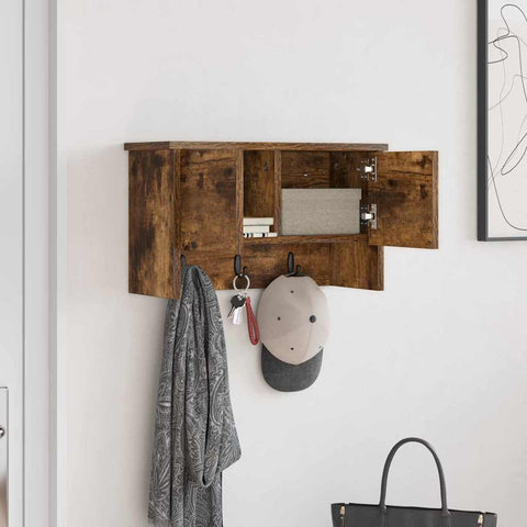 vidaXL Wall-Mounted Coat Rack with Shelf Wall-mounted with Storage with Door Smoked oak 50 x 20 x 30 cm