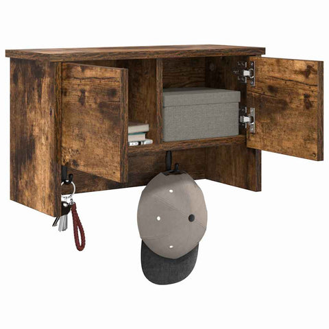 vidaXL Wall-Mounted Coat Rack with Shelf Wall-mounted with Storage with Door Smoked oak 50 x 20 x 30 cm