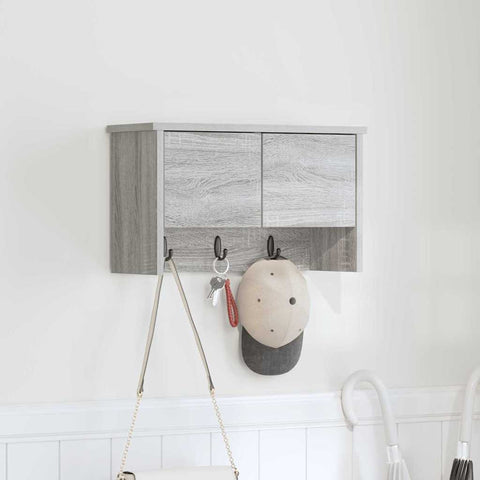 vidaXL Wall-Mounted Coat Rack with Shelf Wall-mounted with Storage with Door Grey sonoma 50 x 20 x 30 cm