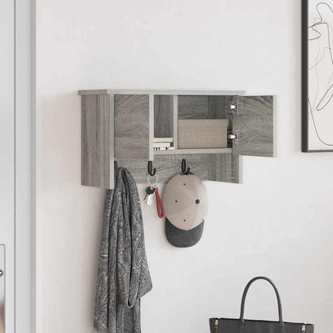 vidaXL Wall-Mounted Coat Rack with Shelf Wall-mounted with Storage with Door Grey sonoma 50 x 20 x 30 cm