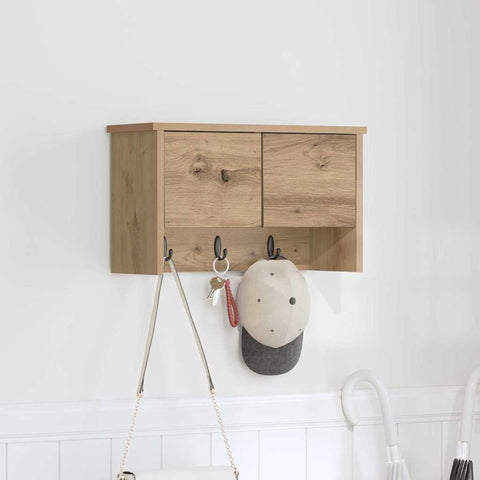 vidaXL Wall-Mounted Coat Rack with Shelf Wall-mounted with Storage with Door Artisan oak 50 x 20 x 30 cm
