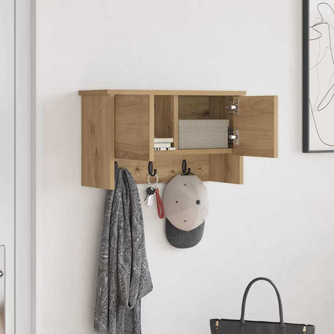 vidaXL Wall-Mounted Coat Rack with Shelf Wall-mounted with Storage with Door Artisan oak 50 x 20 x 30 cm