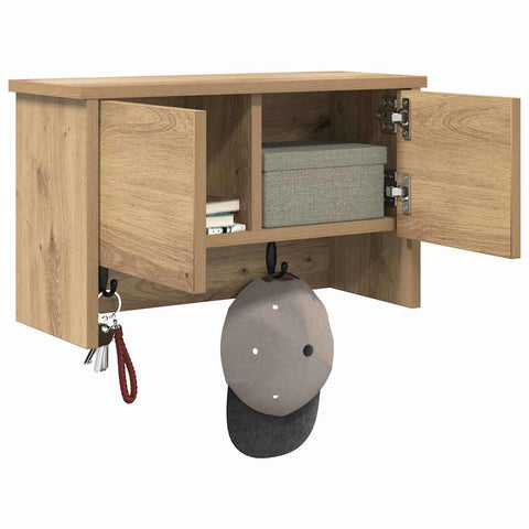 vidaXL Wall-Mounted Coat Rack with Shelf Wall-mounted with Storage with Door Artisan oak 50 x 20 x 30 cm