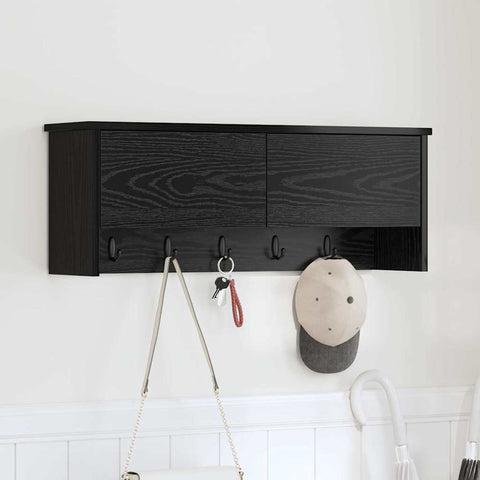 vidaXL Wall-Mounted Coat Rack with Shelf Wall-mounted with Storage with Door Black oak 80 x 20 x 30 cm